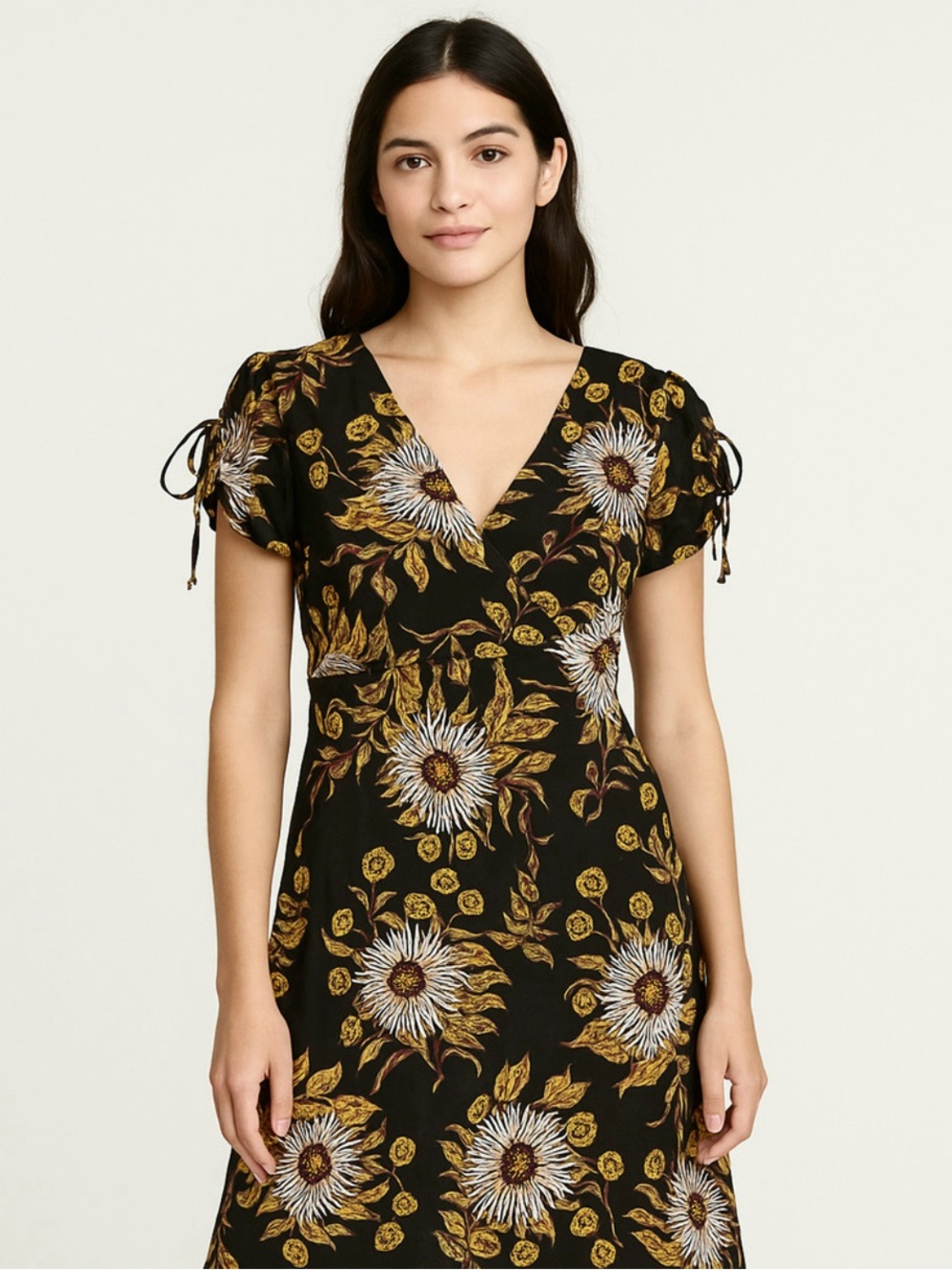 ✧ Madewell ✧ Black Retro Floral Print V-Neck Mini Dress ✧ Size 4 ✧